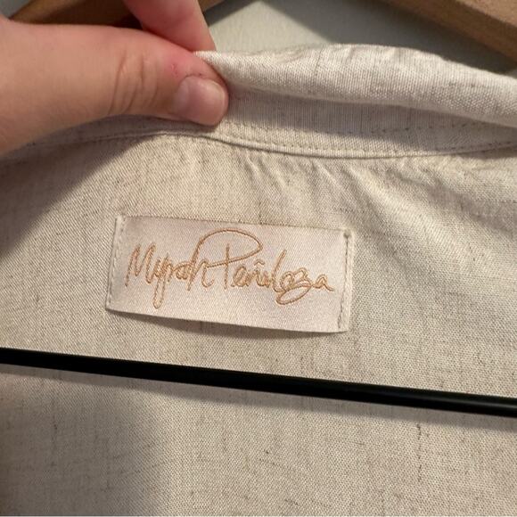 Myrah Penaloza Tan Cream Linen Blend Button Front Mini Dress M/L - Picture 12 of 12